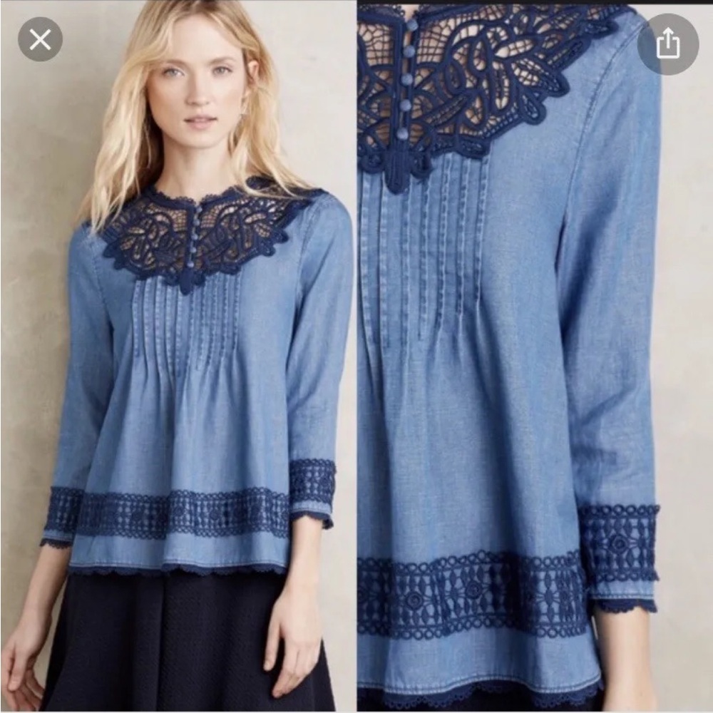 Holding Horses chambray lace top size 2 (anthropologie)